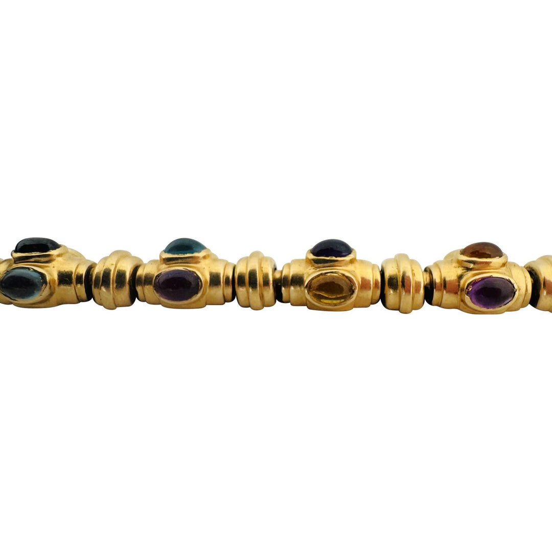 14k Yellow Gold and Multi Cabochon Gemstone 42 Heavy Fancy Link Bracelet 7"