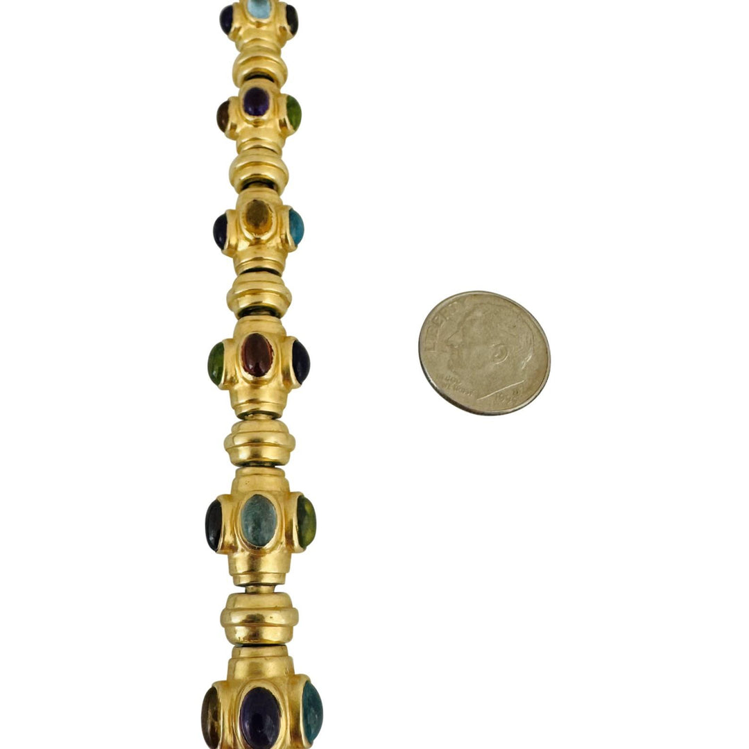 14k Yellow Gold and Multi Cabochon Gemstone 42 Heavy Fancy Link Bracelet 7"