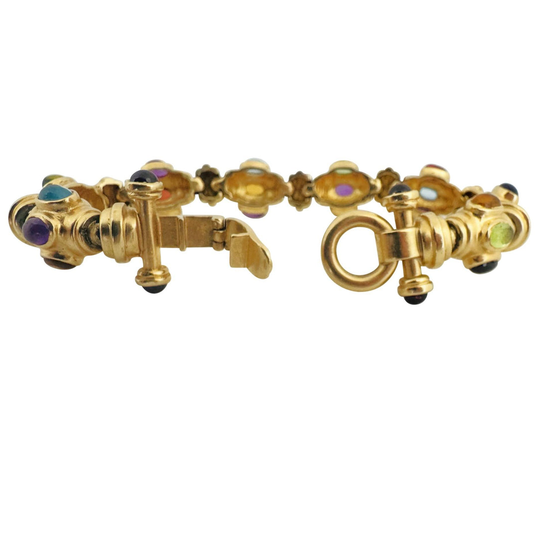 14k Yellow Gold and Multi Cabochon Gemstone 42 Heavy Fancy Link Bracelet 7"