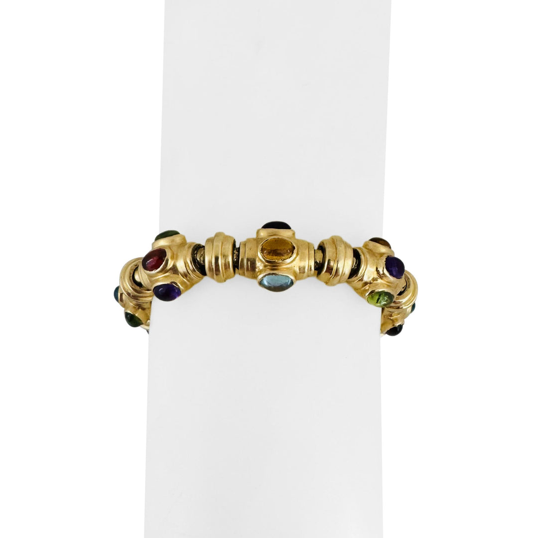 14k Yellow Gold and Multi Cabochon Gemstone 42 Heavy Fancy Link Bracelet 7"