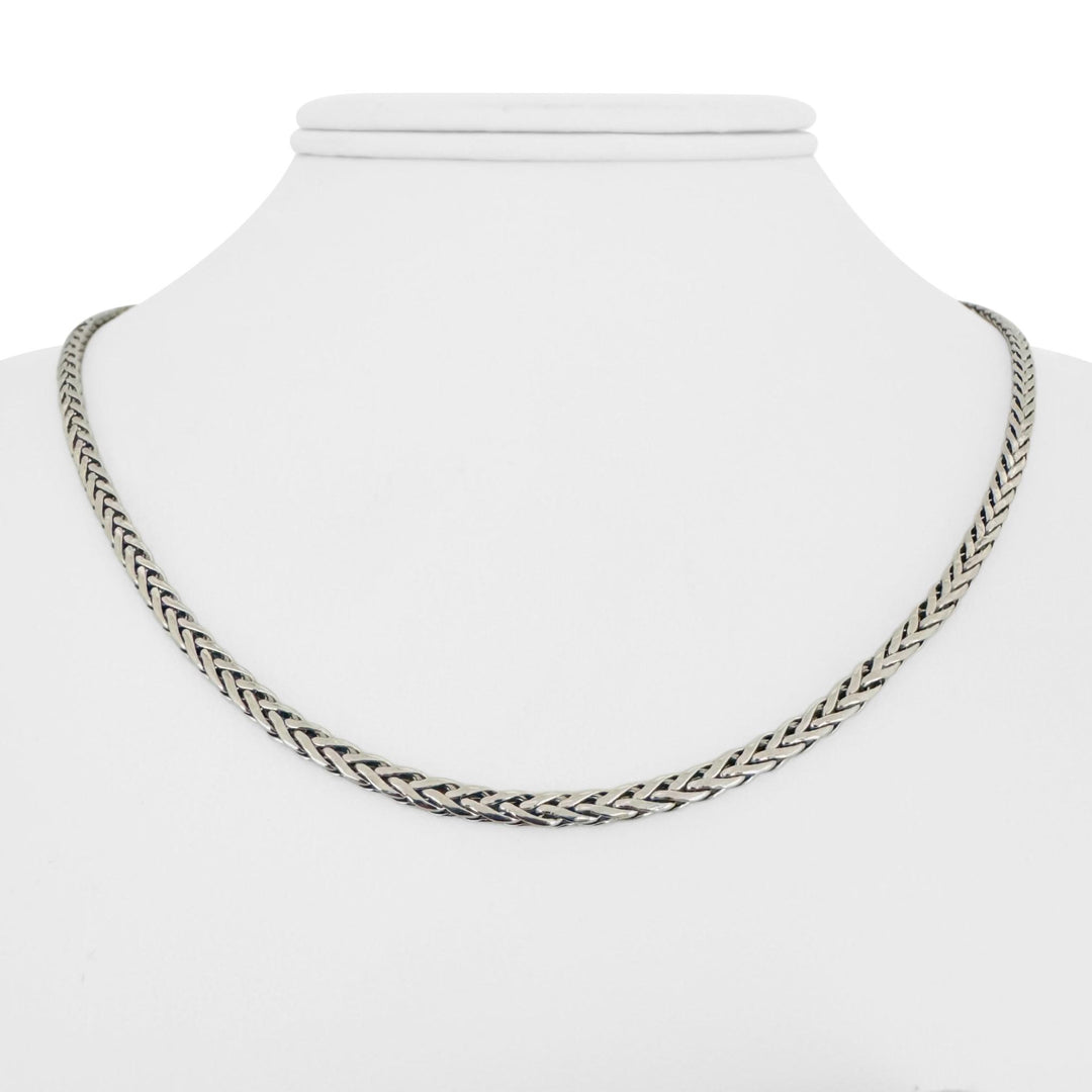 14k White Gold 5.3g Hollow Light 3.5mm Flattened Wheat Link Necklace Italy 18"