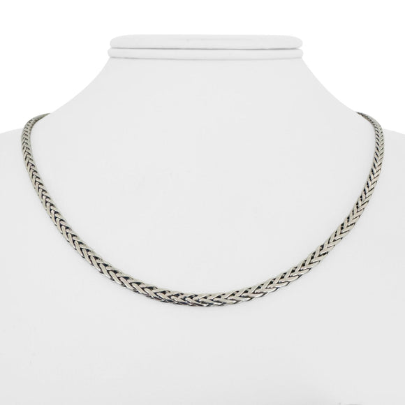 14k White Gold 5.3g Hollow Light 3.5mm Flattened Wheat Link Necklace Italy 18