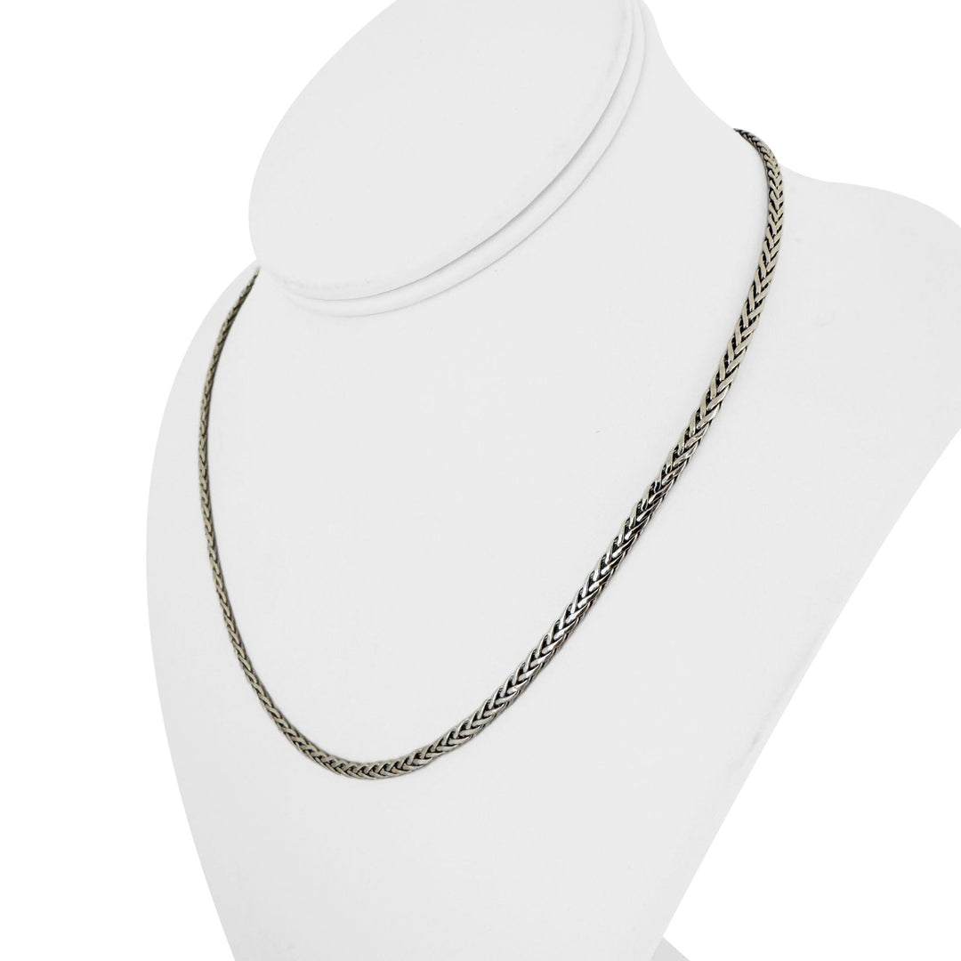 14k White Gold 5.3g Hollow Light 3.5mm Flattened Wheat Link Necklace Italy 18"