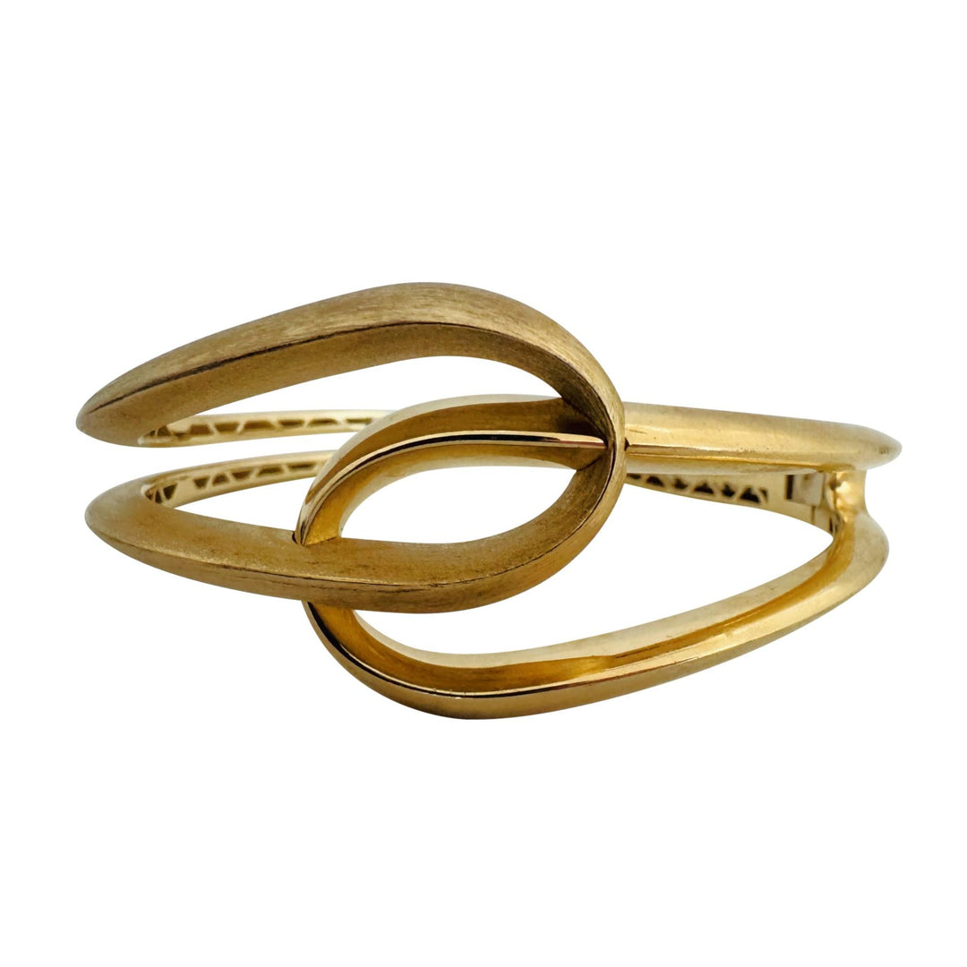 14k Yellow Gold 20.6g Polished and Brushed Finish Fancy Cuff Bracelet 7"