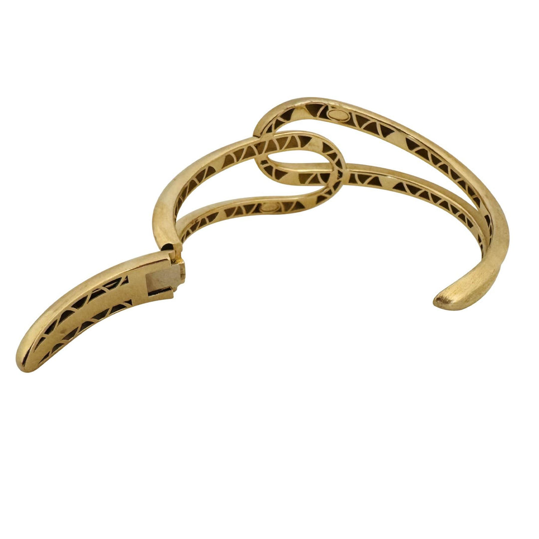 14k Yellow Gold 20.6g Polished and Brushed Finish Fancy Cuff Bracelet 7"