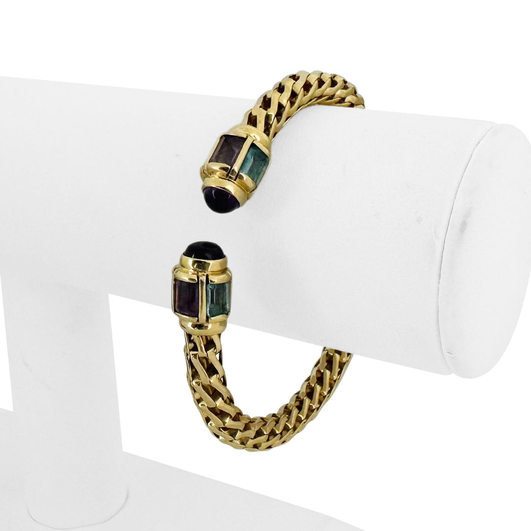 14k Yellow Gold 19.2g Flex Amethyst and Topaz Cuff Bracelet 6.5"