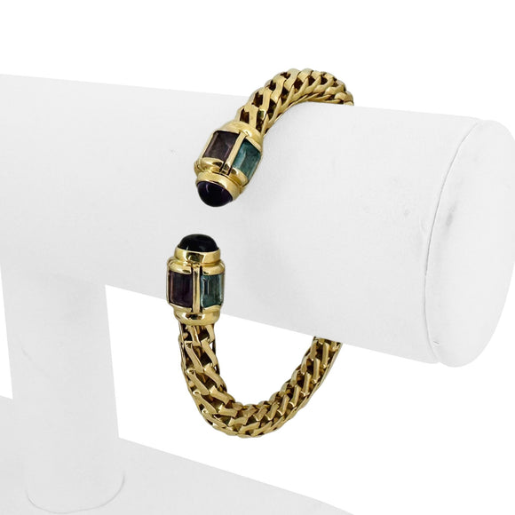 14k Yellow Gold 19.2g Flex Amethyst and Topaz Cuff Bracelet 6.5