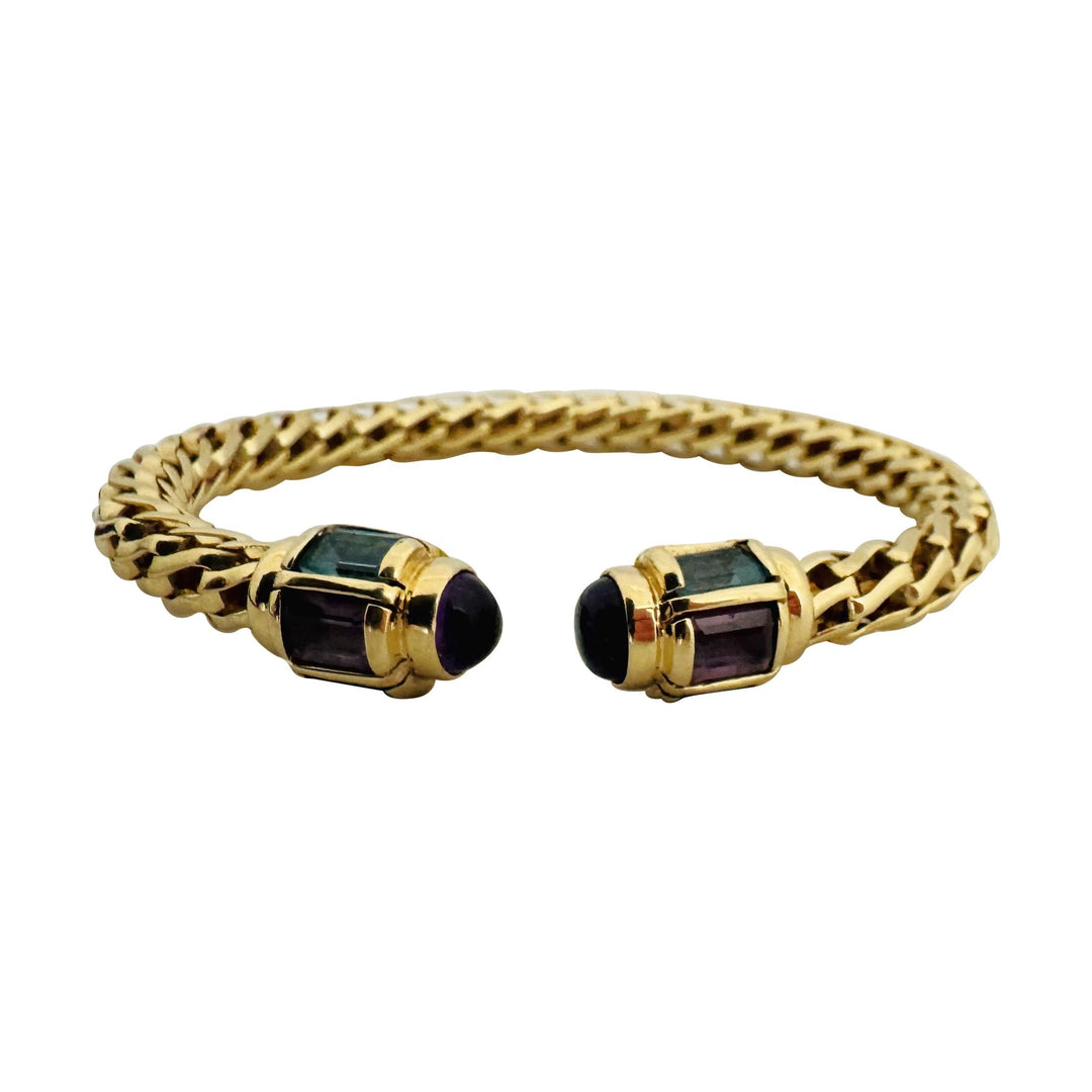 14k Yellow Gold 19.2g Flex Amethyst and Topaz Cuff Bracelet 6.5"