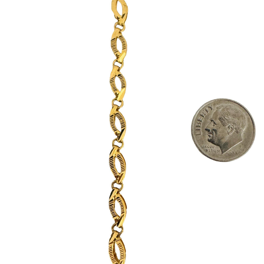 22k Yellow Gold 8g Solid Diamond Cut 5mm Fancy Oval  Link Bracelet 7"