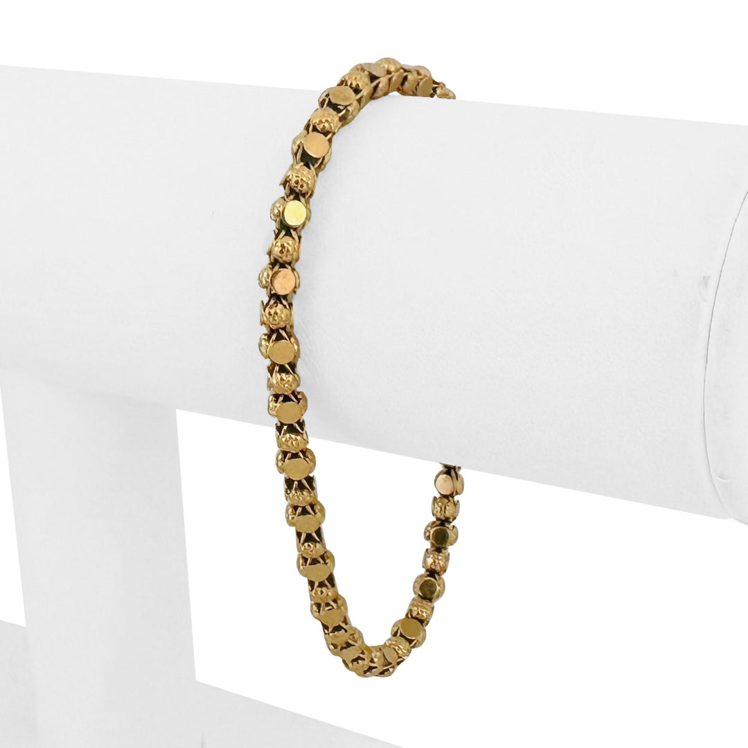 19k Portuguese Yellow Gold 9.7g Vintage Floral Fancy Link Bracelet 7.25"