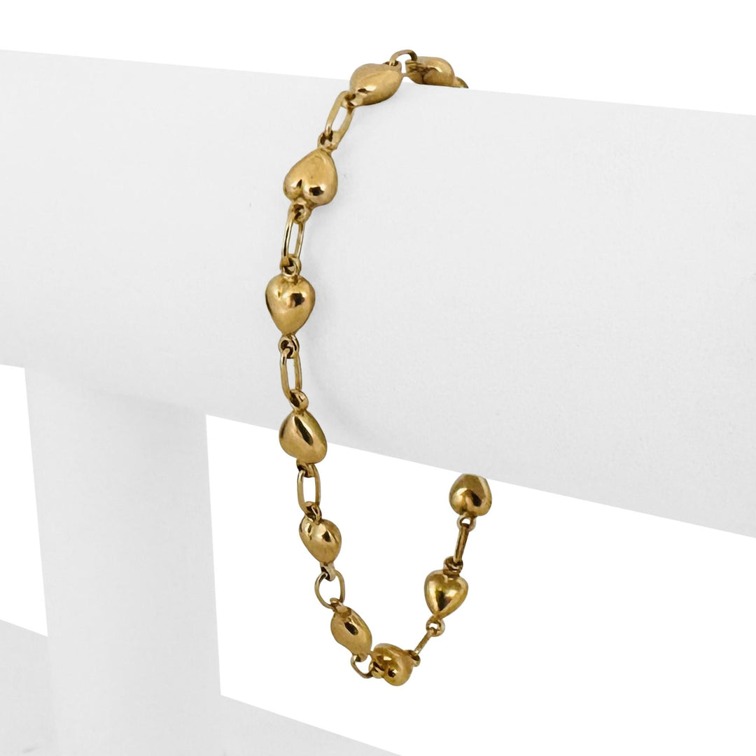 19k Portuguese Yellow Gold 5g Vintage Puffy Heart Link Bracelet 7.25"