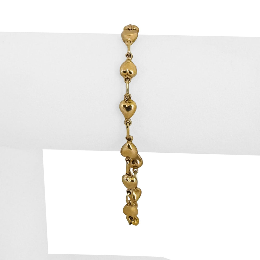 19k Portuguese Yellow Gold 5g Vintage Puffy Heart Link Bracelet 7.25"