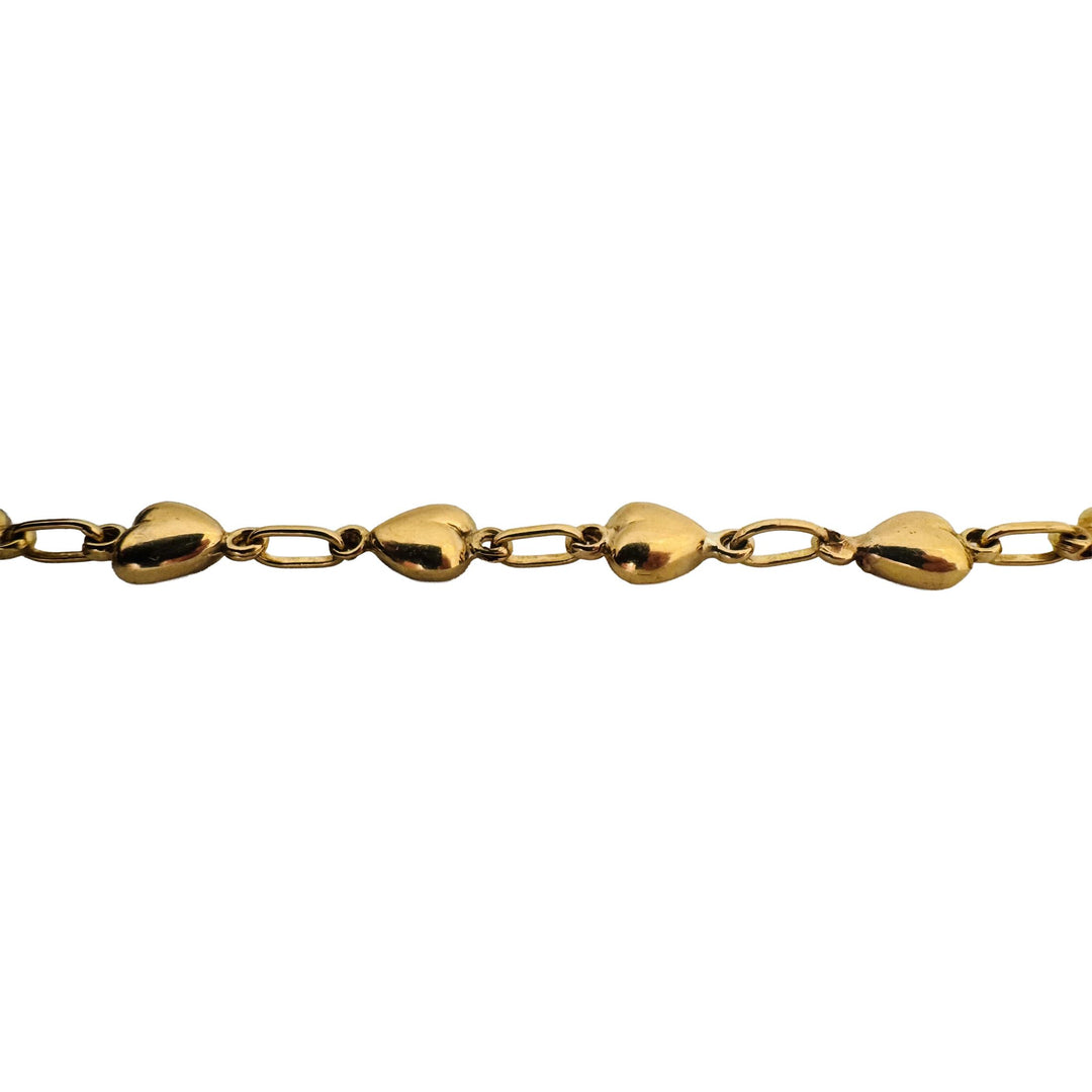 19k Portuguese Yellow Gold 5g Vintage Puffy Heart Link Bracelet 7.25"