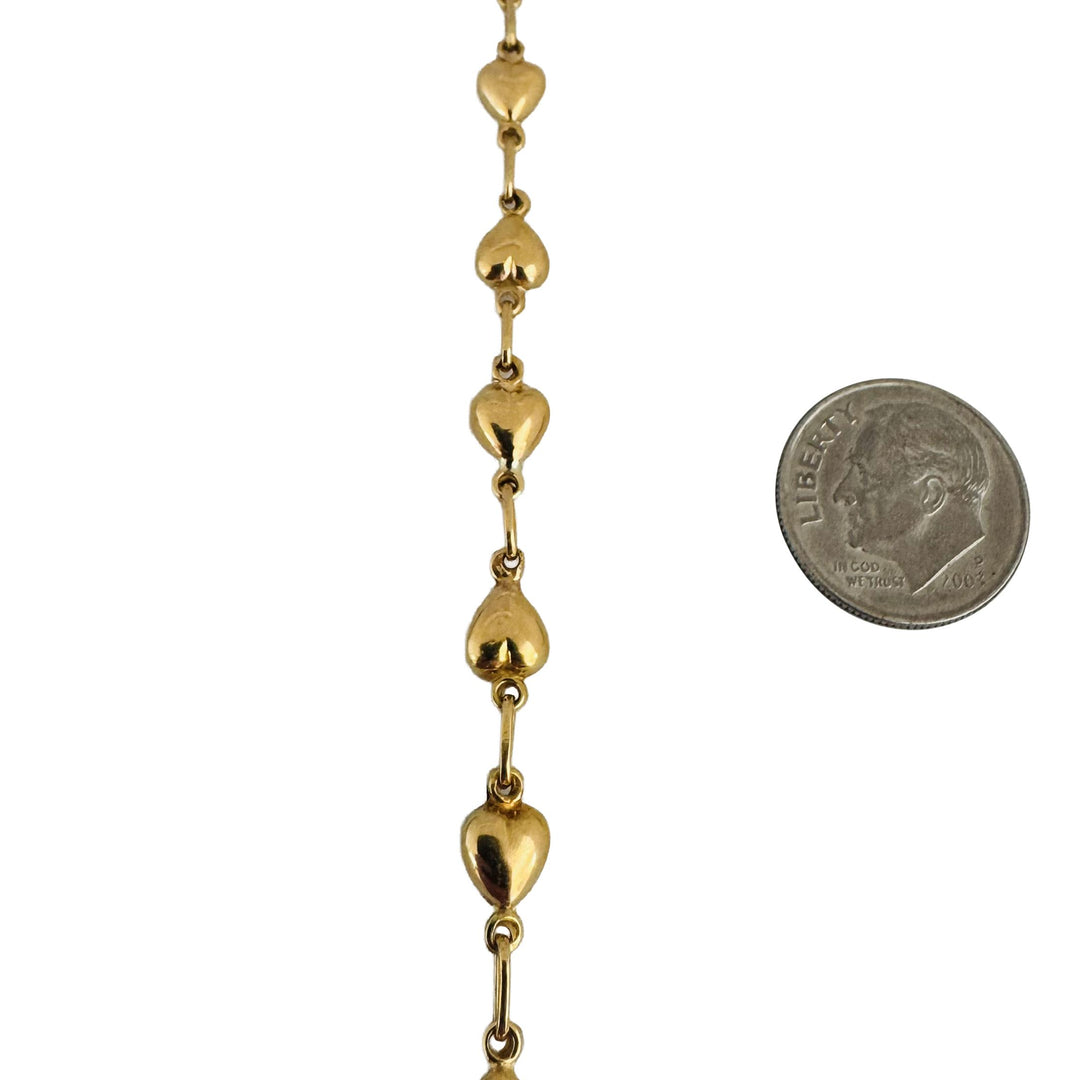 19k Portuguese Yellow Gold 5g Vintage Puffy Heart Link Bracelet 7.25"