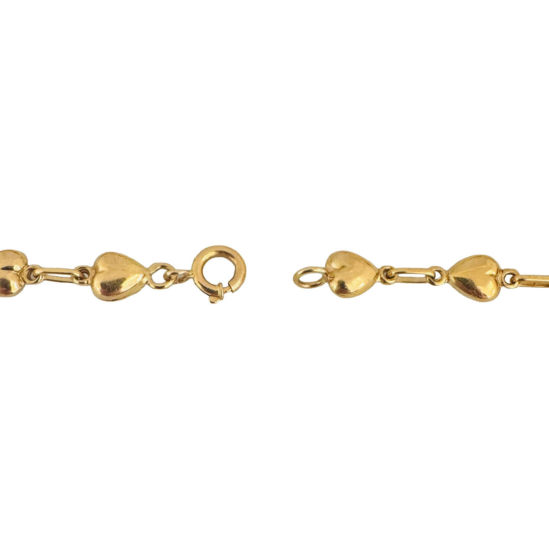 19k Portuguese Yellow Gold 5g Vintage Puffy Heart Link Bracelet 7.25"