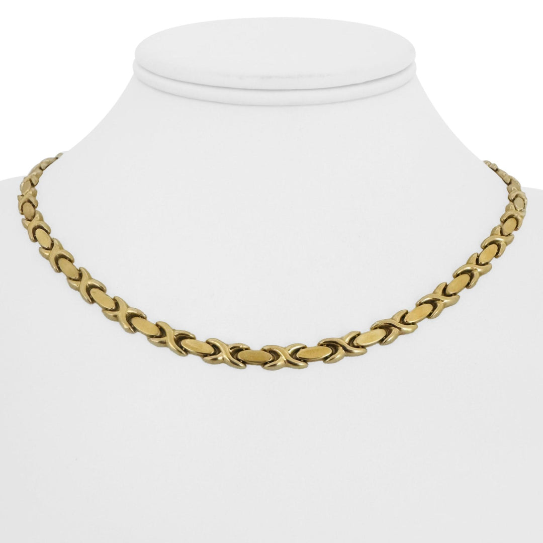 18k Yellow Gold 16.2g Vintage Hugs and Kisses XO Link Necklace Italy 17"