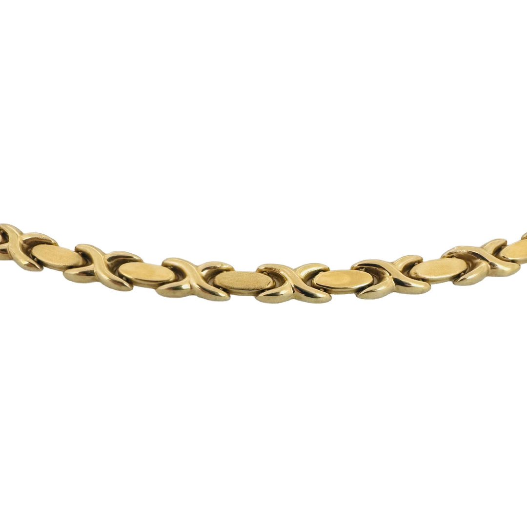 18k Yellow Gold 16.2g Vintage Hugs and Kisses XO Link Necklace Italy 17"