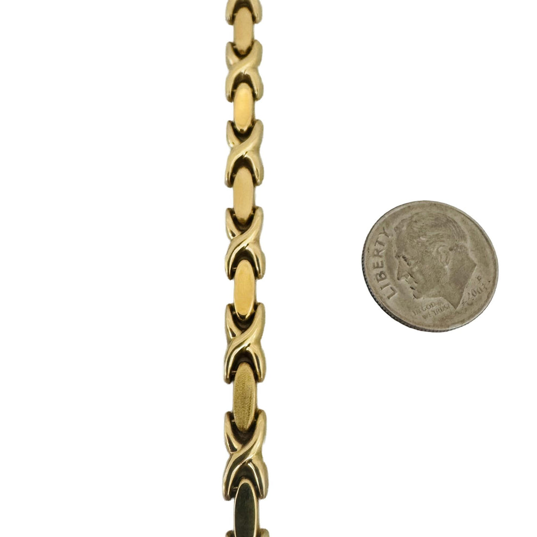 18k Yellow Gold 16.2g Vintage Hugs and Kisses XO Link Necklace Italy 17"