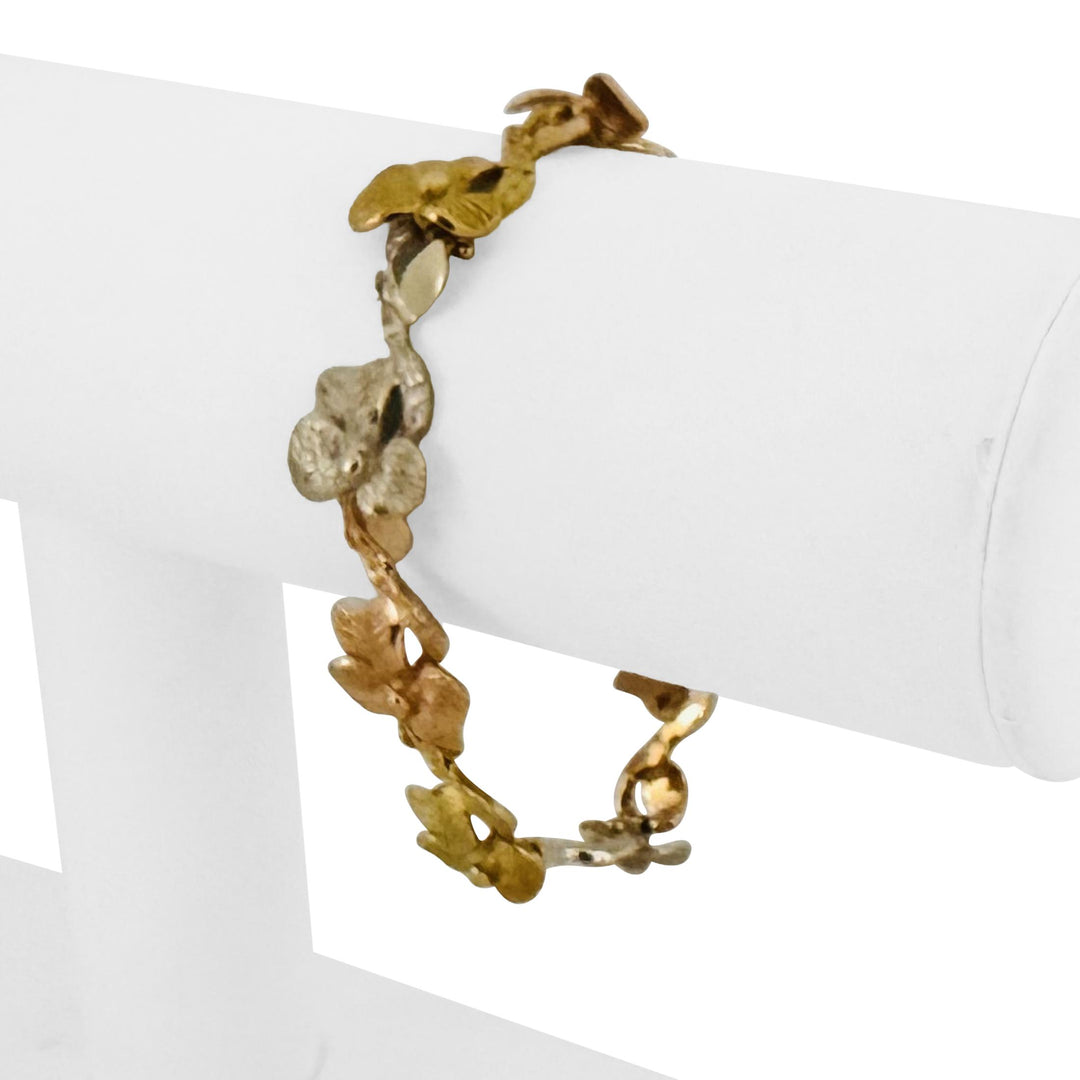 18k Yellow White and Rose Gold 23.5g Solid Floral Link Bracelet Italy 6.75"
