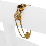 14k Yellow Gold 9.6g Ladies Garnet and Pearl Two Slide Charm Bracelet 7"