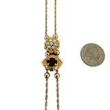 14k Yellow Gold 9.6g Ladies Garnet and Pearl Two Slide Charm Bracelet 7"