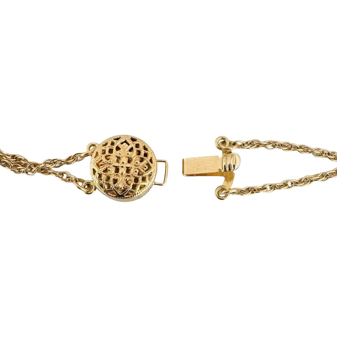 14k Yellow Gold 9.6g Ladies Garnet and Pearl Two Slide Charm Bracelet 7"