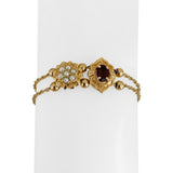 14k Yellow Gold 9.6g Ladies Garnet and Pearl Two Slide Charm Bracelet 7"