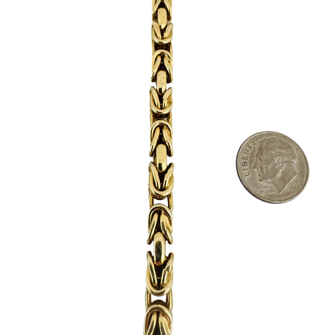 14k Yellow Gold 14.6g UnoAErre Squared 6mm Byzantine Link Bracelet Italy 7.75"