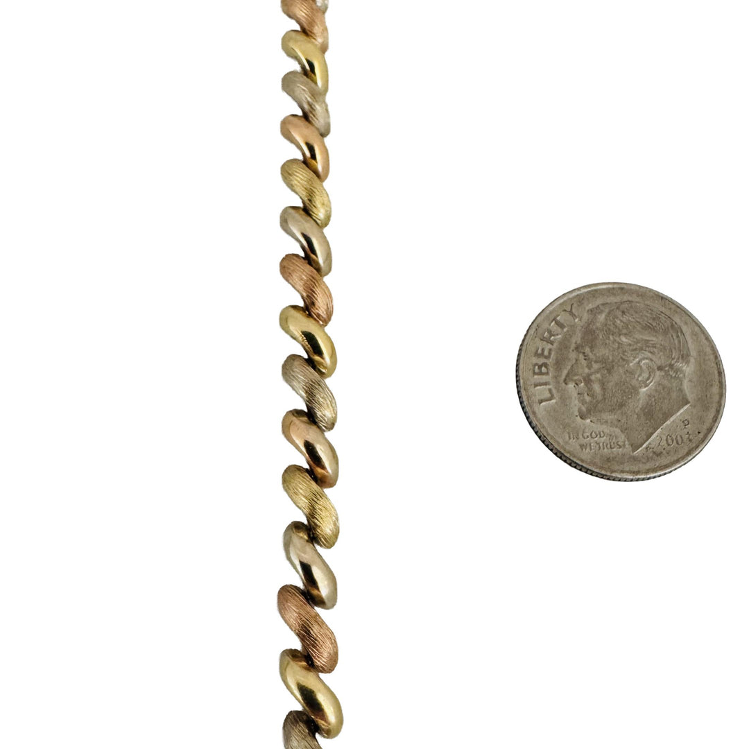 14k Yellow White and Rose Gold 8.6g San Marco Link Bracelet 7"