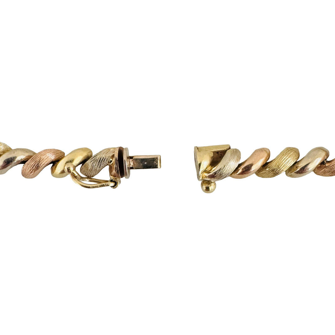 14k Yellow White and Rose Gold 8.6g San Marco Link Bracelet 7"