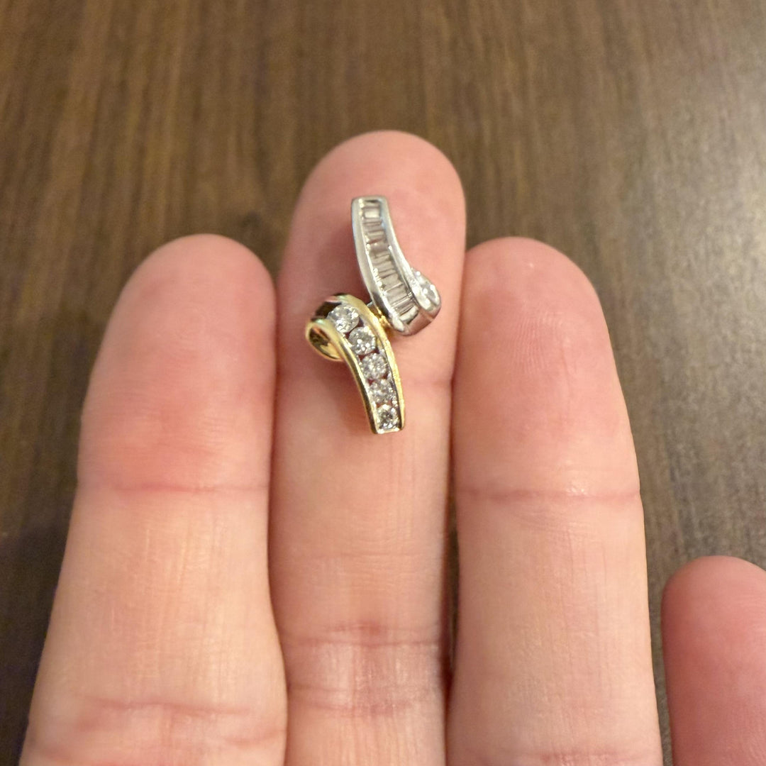 14k Yellow and White Gold 0.50cttw Round and Baguette Diamond Slide Pendant 1"