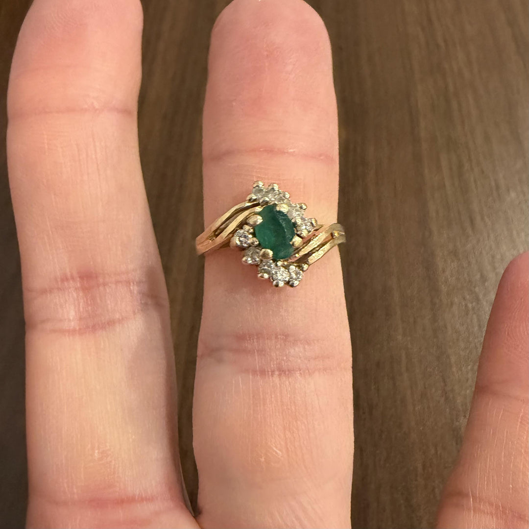 14k Yellow Gold 0.44ct Emerald and 0.20cttw Diamond Bypass Ring Size 6.5