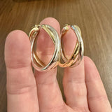 14k Yellow and White Gold 6.6g Polished Crossover Hoop Earrings 1.5"