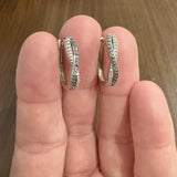 10k White Gold and 0.40cttw White and Blue Diamond Crossover Hoop Earrings