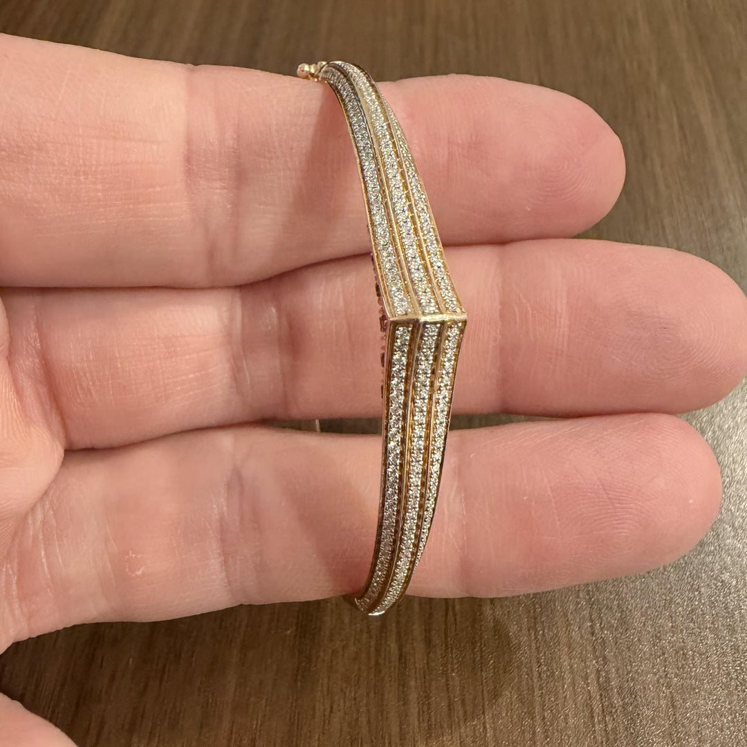 18k Rose Gold and 1cttw Diamond and Pink Sapphire Crowned Bangle Bracelet 6.5"