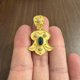 18k Yellow Gold 11g Cabochon Emerald and Diamond Heavy Vintage Pendant 1.5"