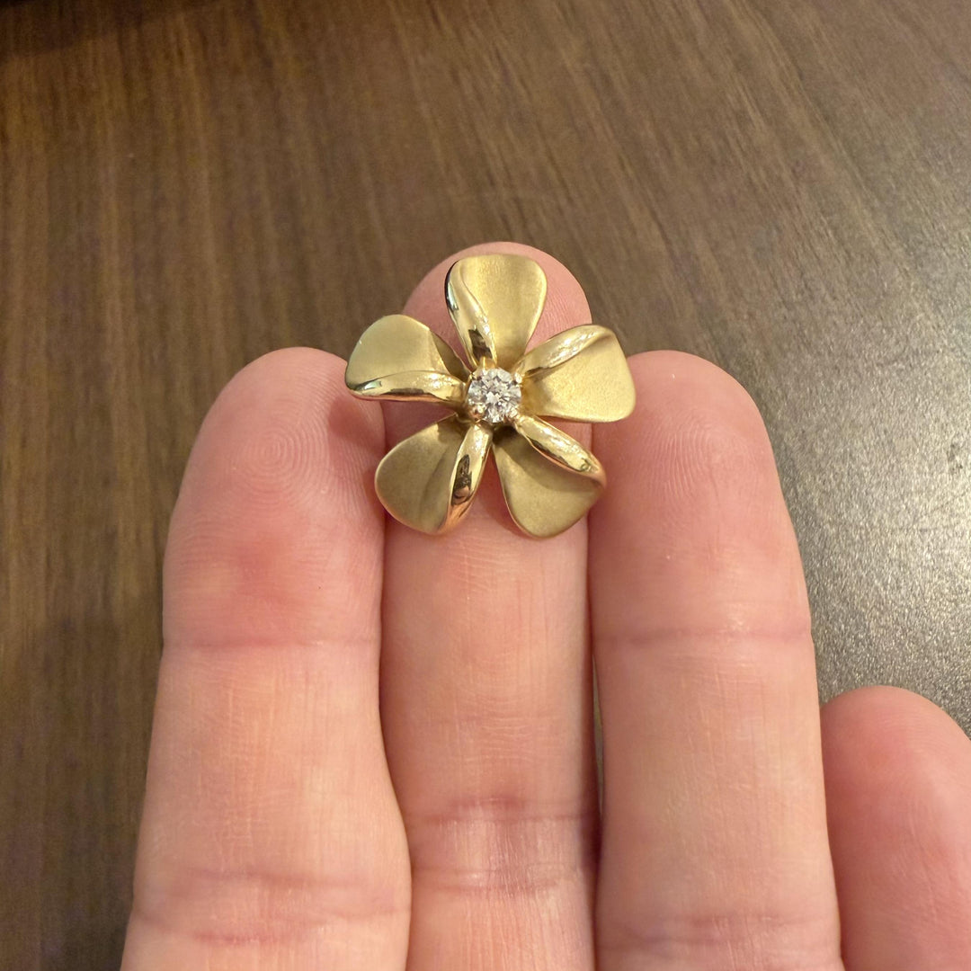 14k Yellow Gold and 0.25ct Diamond Plumeria Floral Pendant