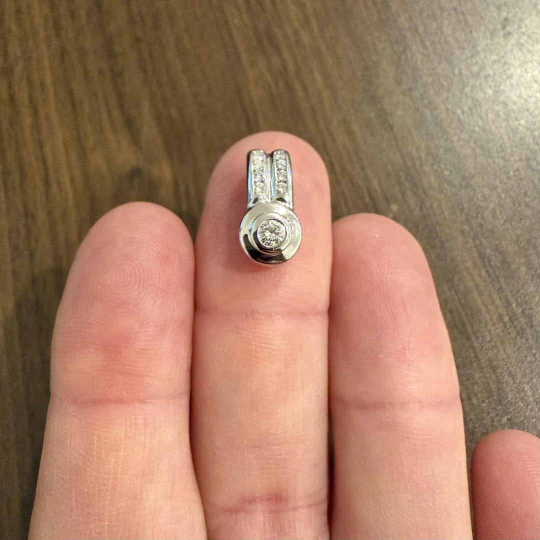 14k White Gold and 0.25cttw Diamond Solid Slide Pendant 0.65"