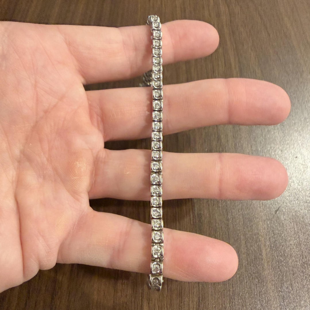 14k White Gold and 3cttw Diamond Heavy Vintage Link Bracelet 7.75"