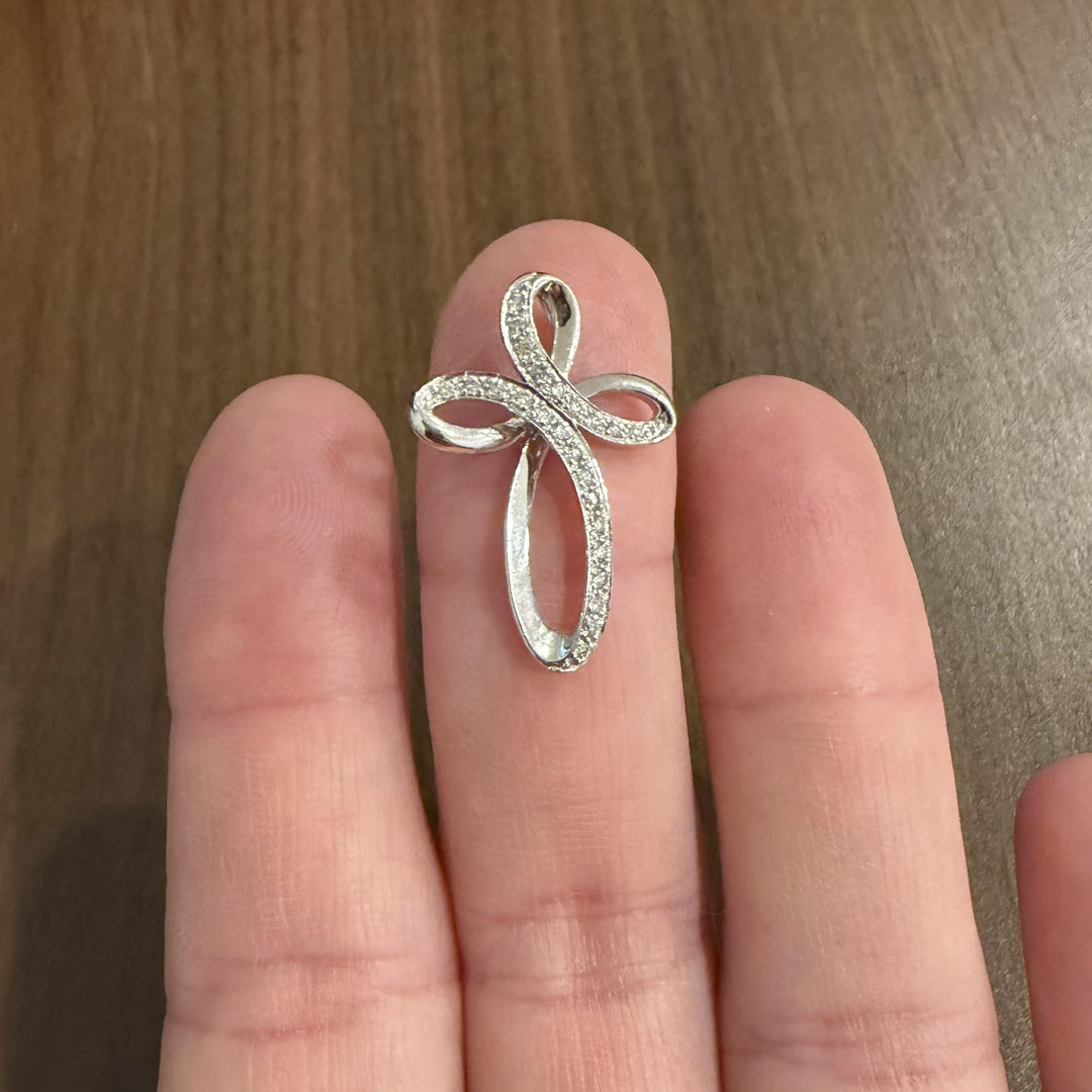 14k White Gold and 0.25cttw Diamond Fancy Cross Pendant 1"