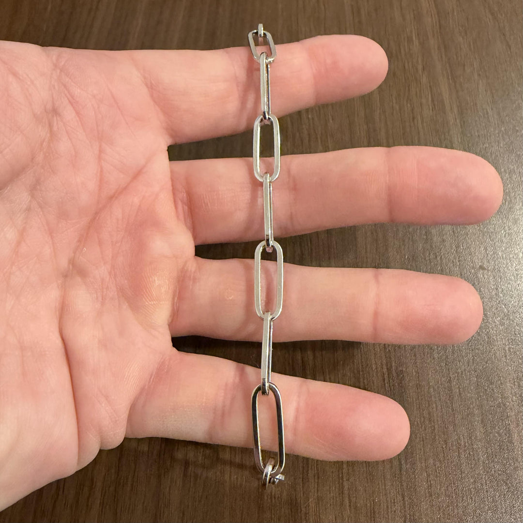 14k White Gold 5.3g Hollow Light 7mm Paperclip Link Bracelet 7.25"