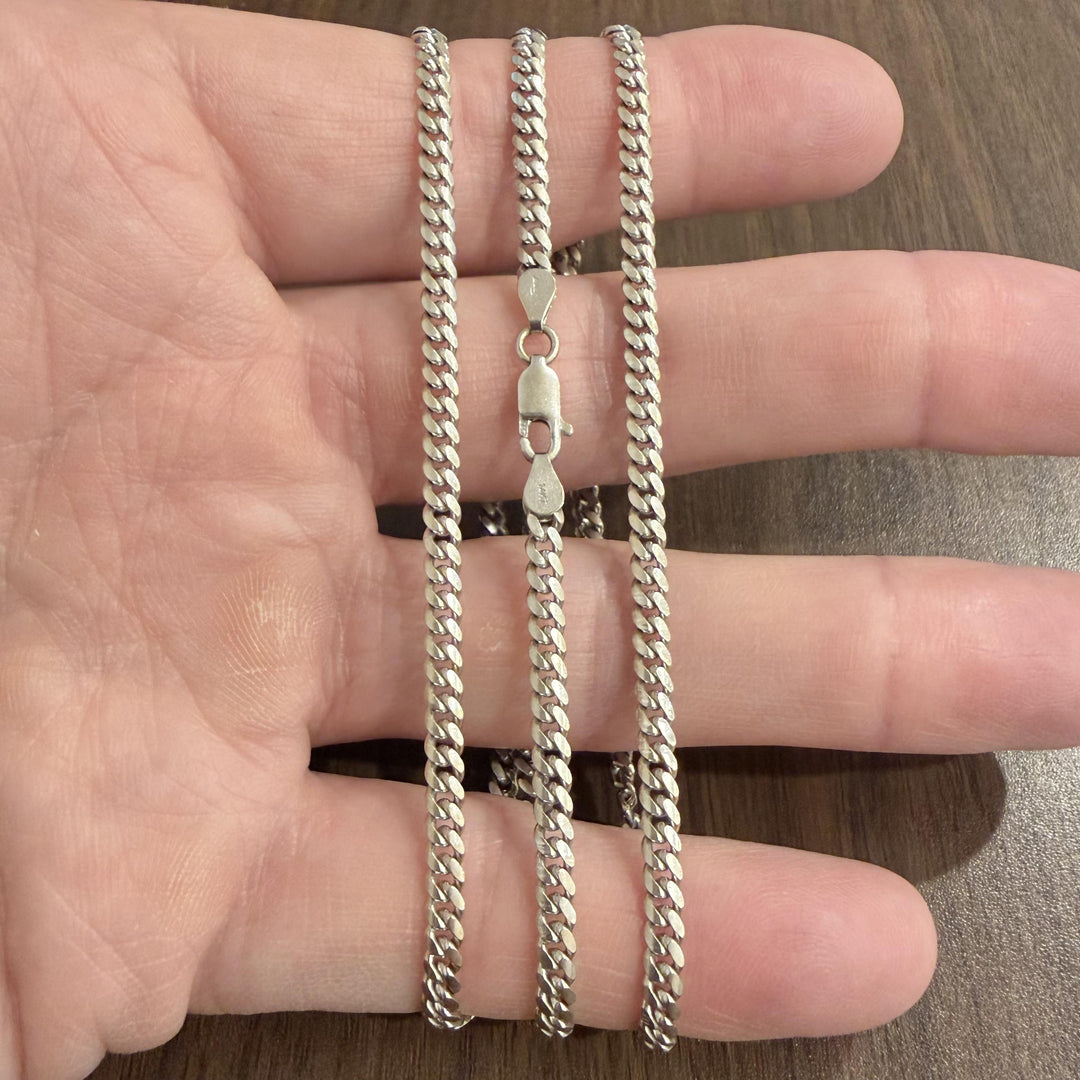14k White Gold 22g Solid Heavy 3.5mm Curb Cuban Link Chain Necklace Italy 25"