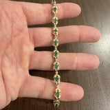 14k Yellow Gold Emerald and Diamond Fancy Link Bracelet 7.25"