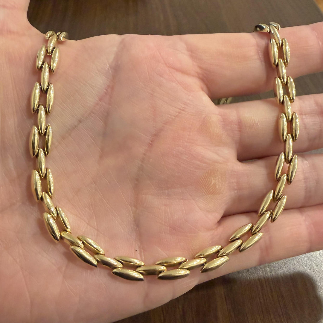 14k Yellow Gold 23.3g Vintage Polished 7.5mm Panther Link Necklace Italy 17.5"