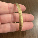 14k Yellow Gold 7.2g Vintage Satin Finish 6.5mm Floral Bangle Bracelet 7"