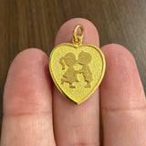 24k Pure Yellow Gold 8.8g Solid Boy and Girl Kissing Heart Charm Pendant
