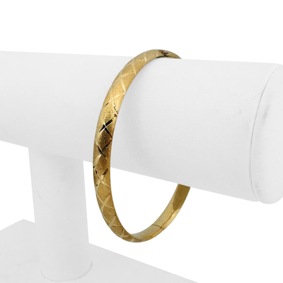 14k Yellow Gold 6.3g Diamond Pattern 6.5mm Bangle Bracelet 7.5