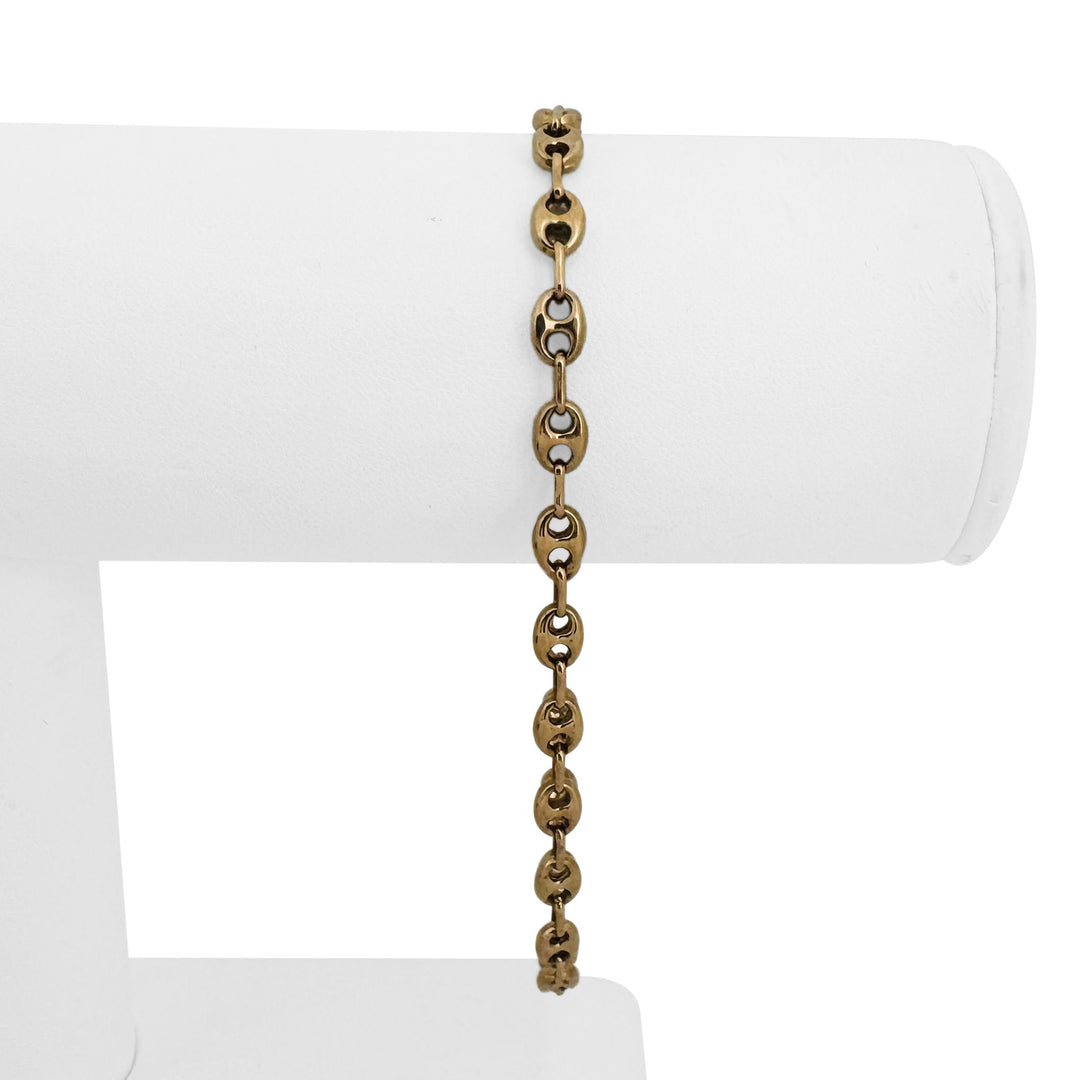 14k Yellow Gold 5g Hollow Light Puffy Mariner Link Bracelet Italy 8.5"