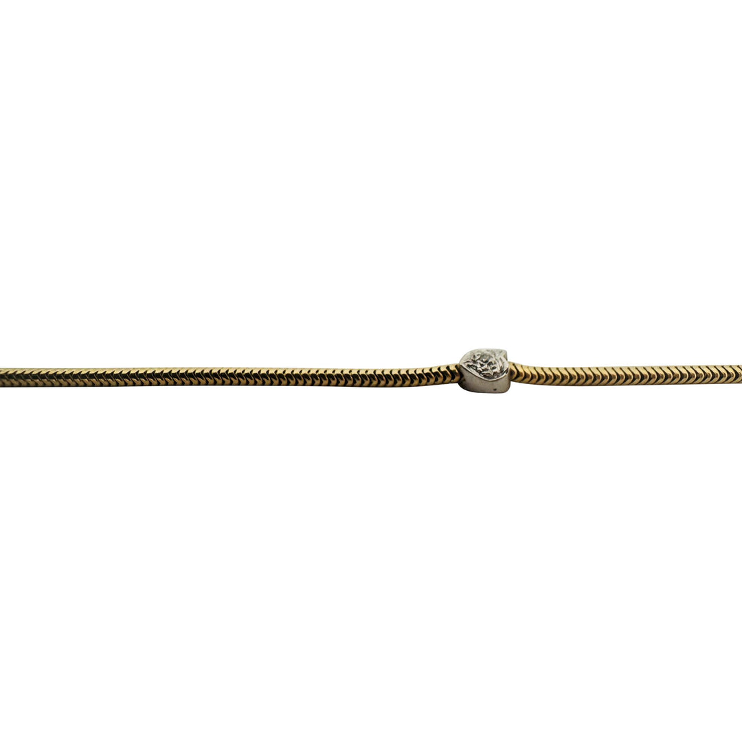 14k Yellow Gold and White Gold Diamond Heart Station Snake Link Anklet 10"