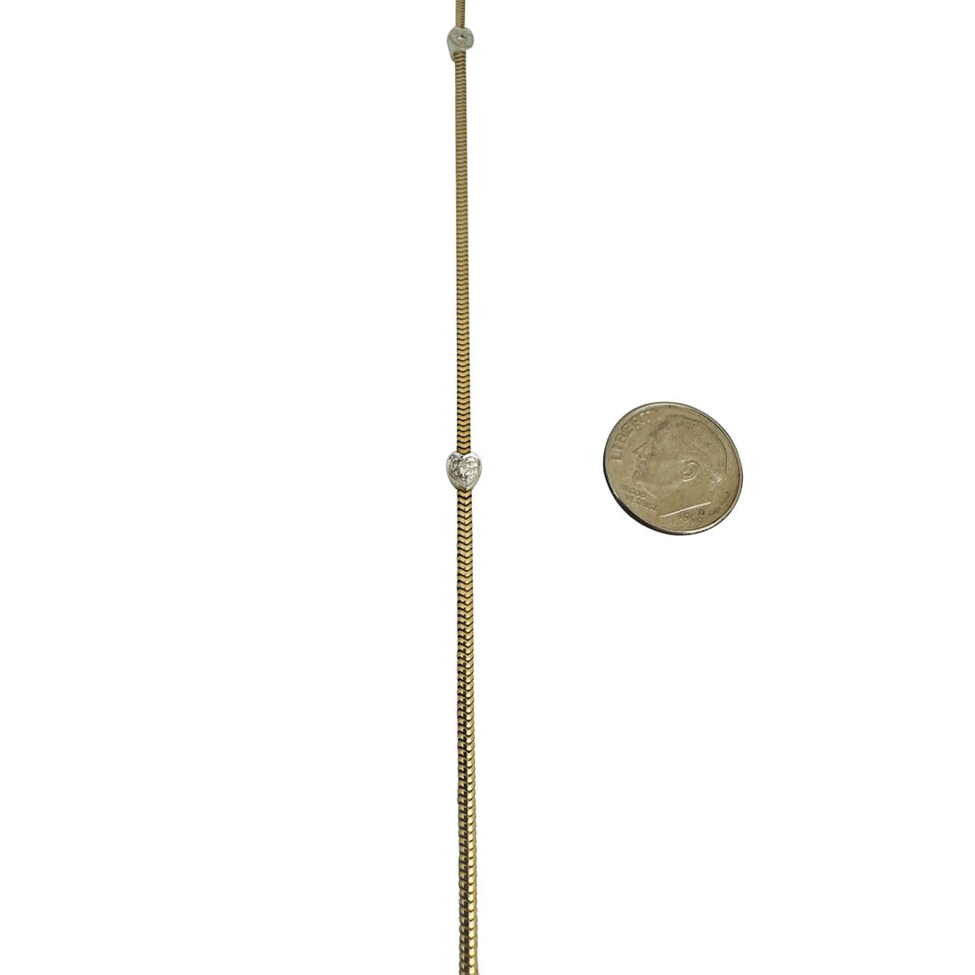 14k Yellow Gold and White Gold Diamond Heart Station Snake Link Anklet 10"